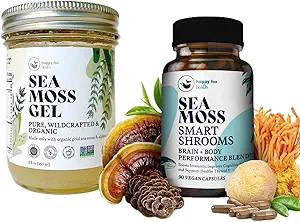 HAPPY FOX Brain & Body Convenience Capsules Bundle - Biologische Sea Moss Gel & Smart Shrooms Capsules - Irish Sea Moss & Mushroom Complex, Nootropic Brain Supplements for Memory & Focus