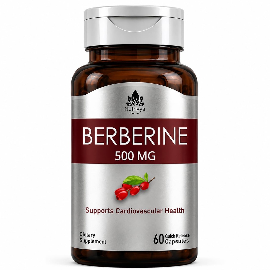 Berberine Supplement 500mg, 60 Capsules (Third Party Tested, Non-GMO, Gluten Free, Vegan Safe) - Berberine HCL for Cardiovascular Health
