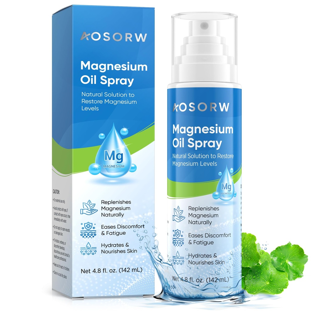 AOSORW Pure Magnesium Oil Spray - Natural Topical Magnesium for Nighttime Comfort Sleep - Non-Greasy for Feet, Hands and Body (4.8 Fl Oz (Pack of 1))