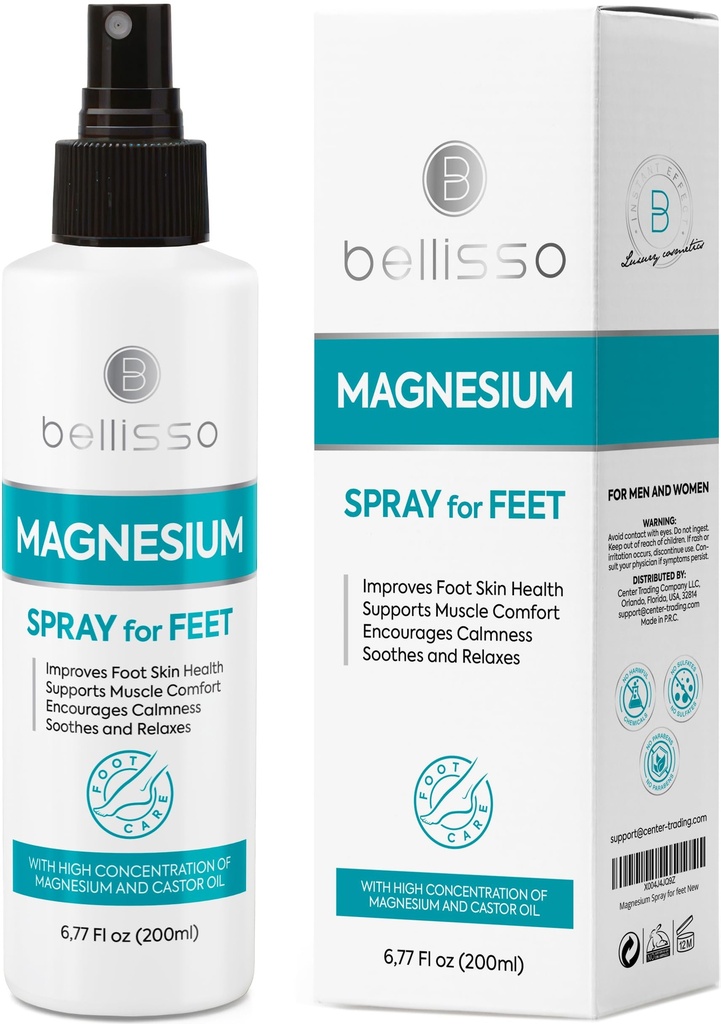 Magnesium Spray for Feet - With Castor Oil- Topical Foot Application for Women, Men, Kids and Adults - Extra Strength with Magnesium Chloride for Leg Spasms, Muscle Cramps and Restless Legs