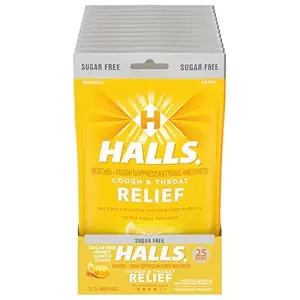 HALLS Relief Honey Lemon Sugar Free Cough Drops, 12 zakken met 25 druppels (300 druppels totaal)