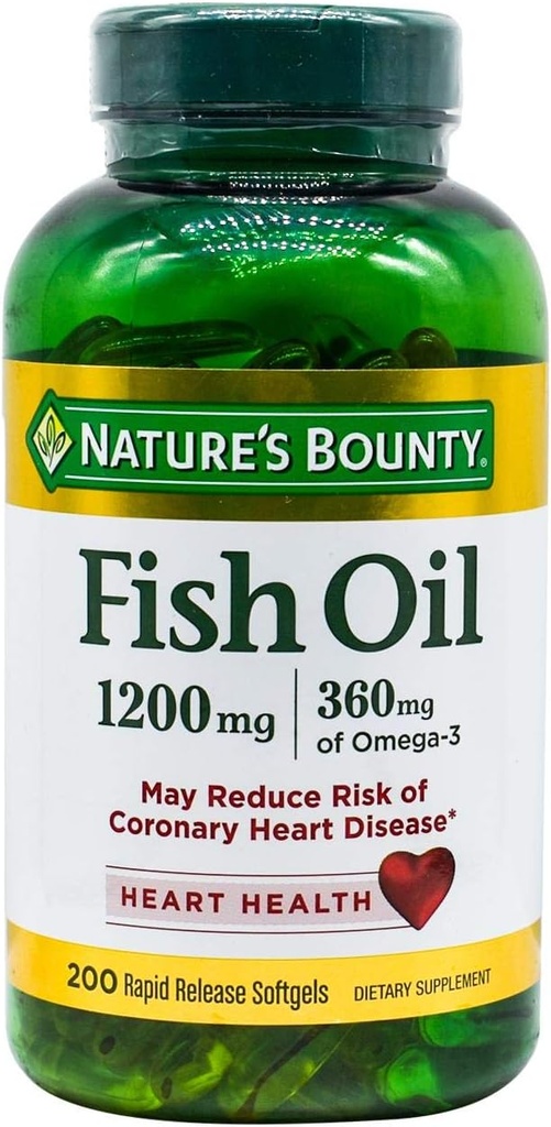 Nature's Bounty Fish Oil, ondersteunt hartgezondheid, 1200 Mg, snelle release Softgels, 200 Ct