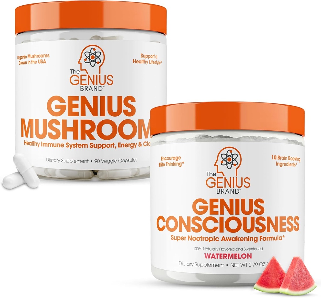 The Genius Brand - Nootropic Supplement Bundle - Paddestoel en Bewustzijn Ondersteunt Immune System, Focus, Energie en Brain Booster