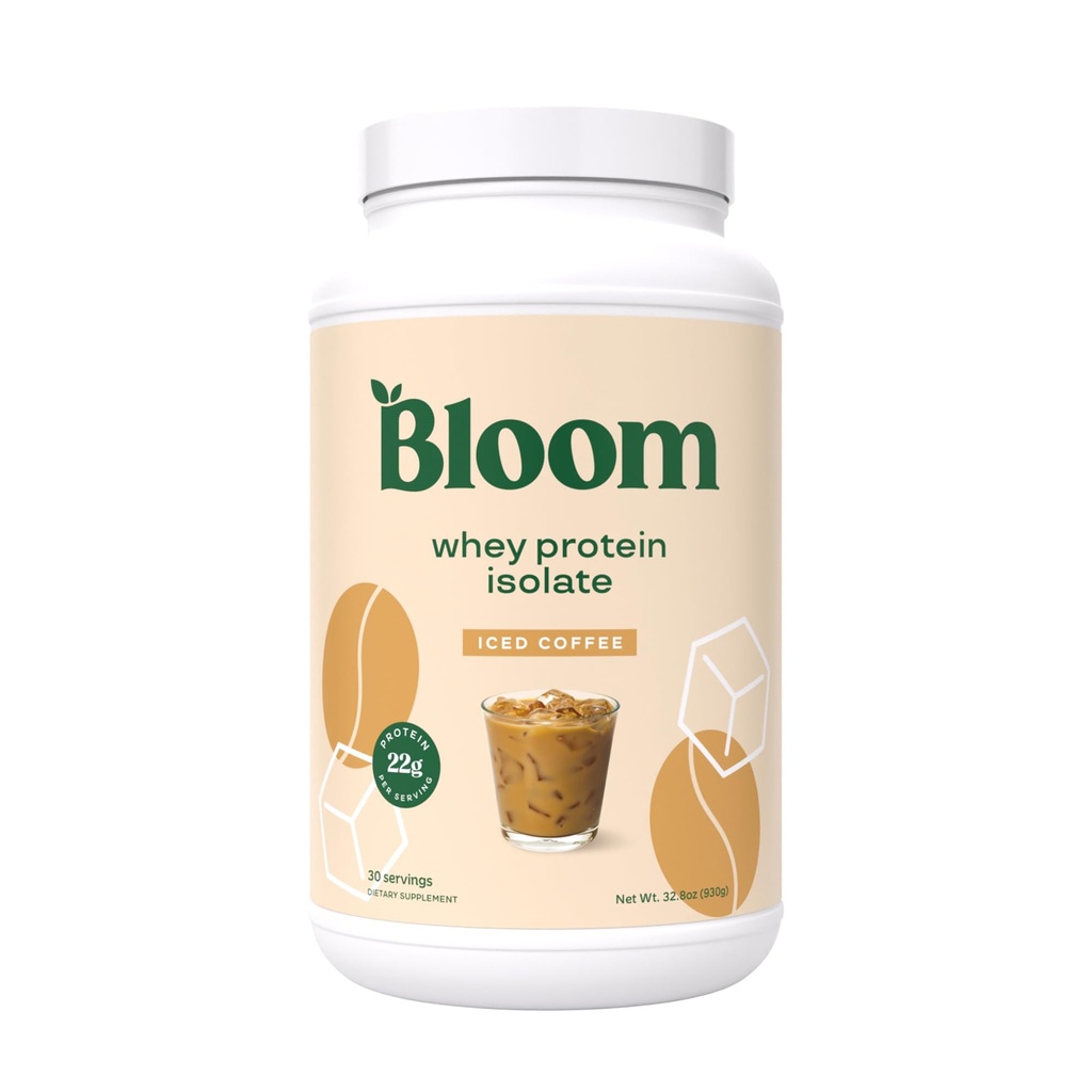 Bloom Voeding Wei Isolaat Proteïnepoeder, Iced Koffie - Pure Iso Post workout Recovery Drink Blend, Smoothie Mix met Digestieve Enzymen voor Gut Health - Lage Carb, Keto & Zero Sugar Toegevoegd