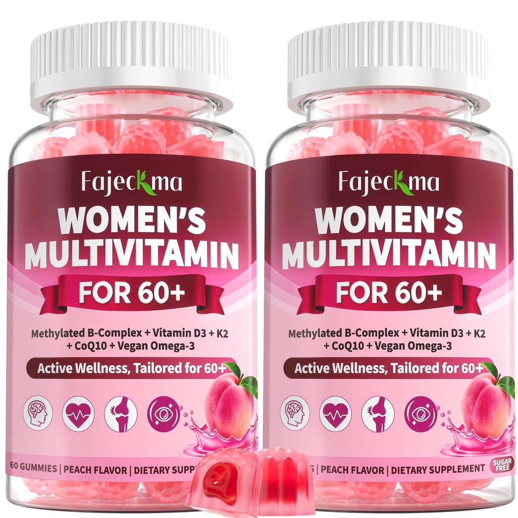 Gummies Multivitamin for Women Over 60: Organic Daily Multi Vitamins for Women Over 60 Plus Omega 3 Biotin Vitamin D3 K2 B12 Calcium Choline CoQ10 Magnesium - Sugar Free Vegan Gummy(120Count)