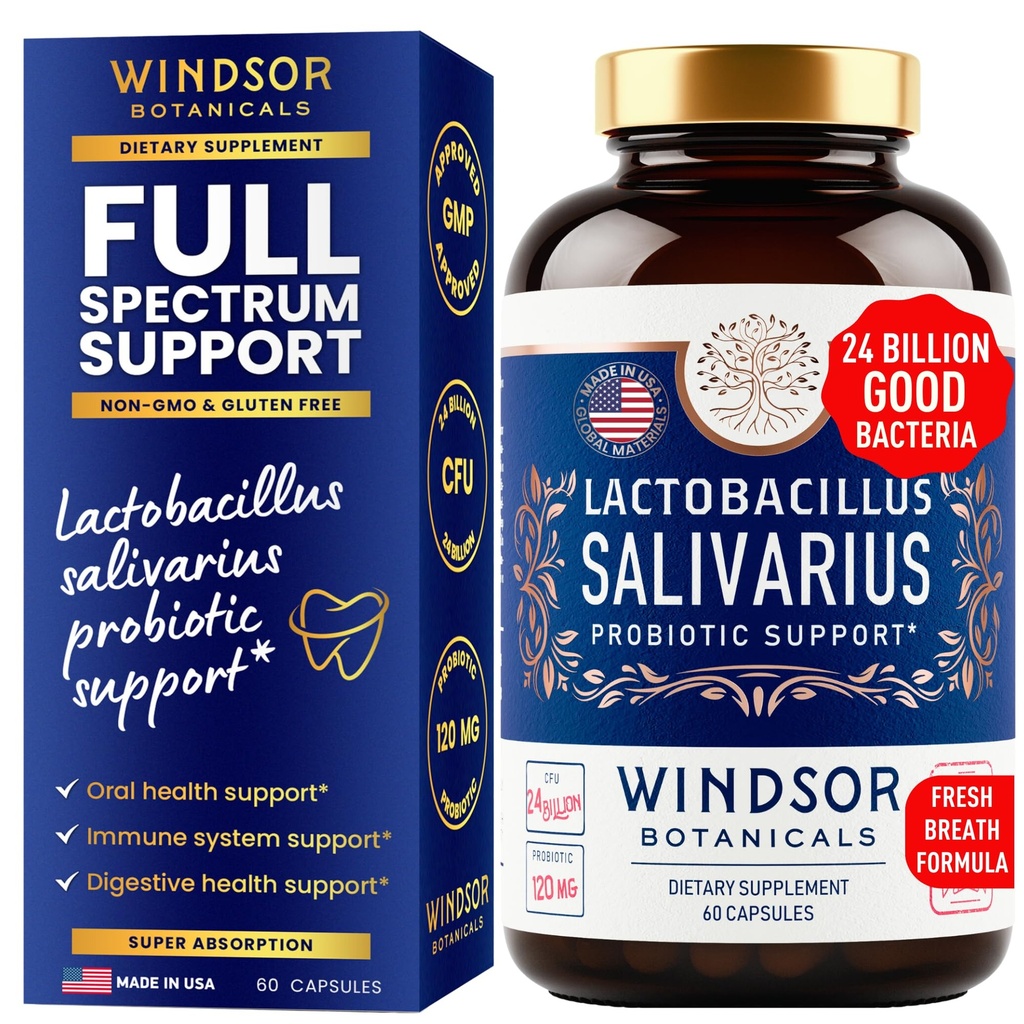 Lactobacillus Salivarius Probiotic - 24bn CFU L Salivarius Dental Probiotics for Teeth and Gums - Bad Breath Treatment for Adults, Immuun Support, Digestieve Gezondheid - 60 Oral Probiotic Capsules