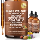 25-in-1 Liposomal Black Walnut & Wormwood Liquid Drops – 6660mg Herbal Cleanse for Humans with Soursop, Garlic, Pumpkin Seed, Berberine, Oregano, Turmeric, Echinacea & Cinnamon, 4 Fl Oz (Pack of 2)