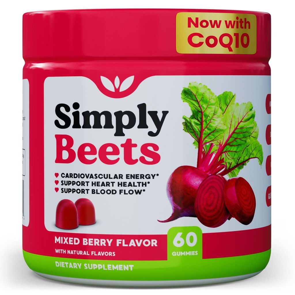 Beetwortel Gummies with CoQ10-Nitric Oxide & Energy Support-Non-GMO Beetwortelpoeder & Grape Seed Extract- Natural Mixed Berry Flavor-60 Tel.