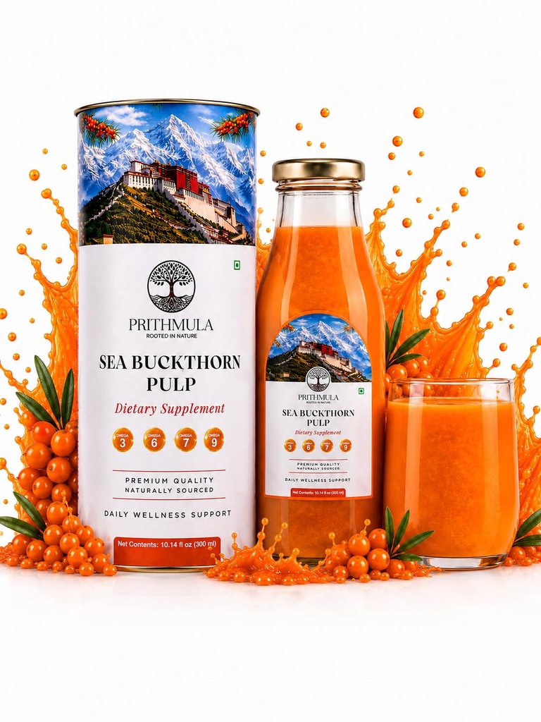 PRITHMULA Sea Buckthorn Juice 300ml (10.14 fl oz ) | Himalayan Superfruit Pulp | Rich in Omega 3,6,7,9 & Vitamin C |Immune Support, Skin Glow & Gut Health, Daily wellness Drink | No Added Sugar