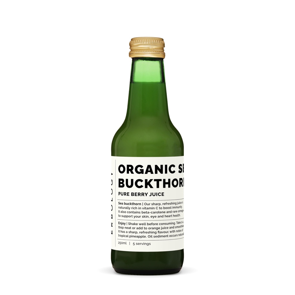 100% Organic Sea Buckthorn Juice 250ml (Box of 6) - Supports Immunity and Boosts Energy - High in Vitamin C, Omega-7 and Beta-carotene - Undiluted - No Added Sugar - Non-GMO - Recyclable Glass Bottle