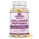 Multi Collagen Peptides for Women & Men, Hydrolyzed Collagen Supplements | Hidrolizado Colageno Protein（Type I, II, III, V, X）w. Hyaluronic Acid Vitamin C & Biotin, Hair Skin & Nails Support, Non-GMO
