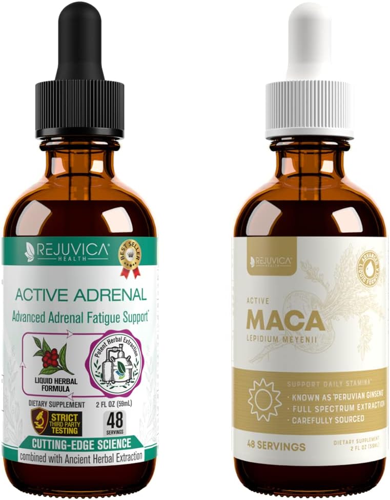 Rejuvica Health Active Adrenal + Active Maca - Support Energy + Stress - Liquid Delivery for Better Absorptie - Rhodiola, Maca, Holy Basil, Ashwagandha & Meer!