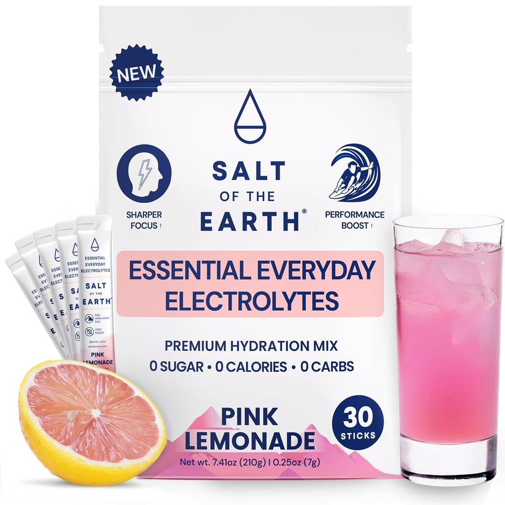 Zout van de Aarde Premium Zero-Sugar Electrolyte - Gemaakt met roze Himalaya Zout - Hydration Powder Packets 