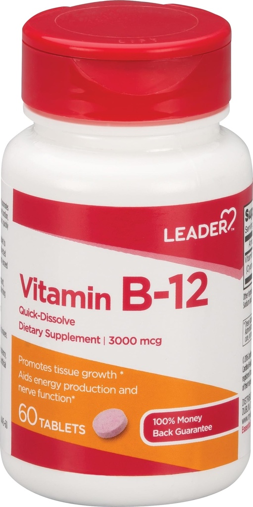 Leader Vitamin B-12 3000MCG Quick Dissolve Tablets 60 Ct. Fast Absorption Energy Support