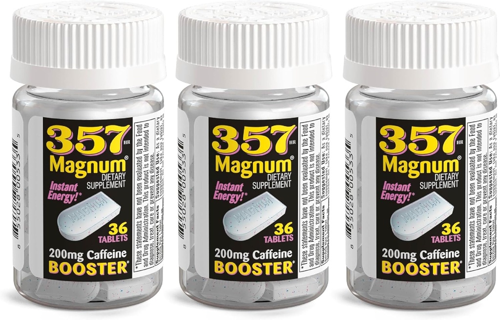 357 Magnum - Energy Tablets Geformuleerd met Cafeïne - 36 Capsules - 3 Pack