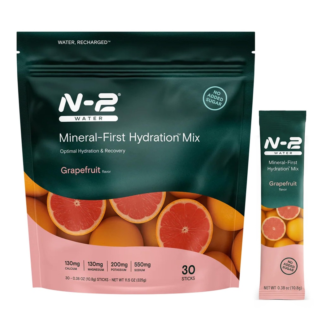 Mineral Hydration Packets – Electrolyte Powder Drink Mix with Calcium, Magnesium, Potassium – No Added Sugar, Natural Ingredients - Grapefruit (30 Packets)