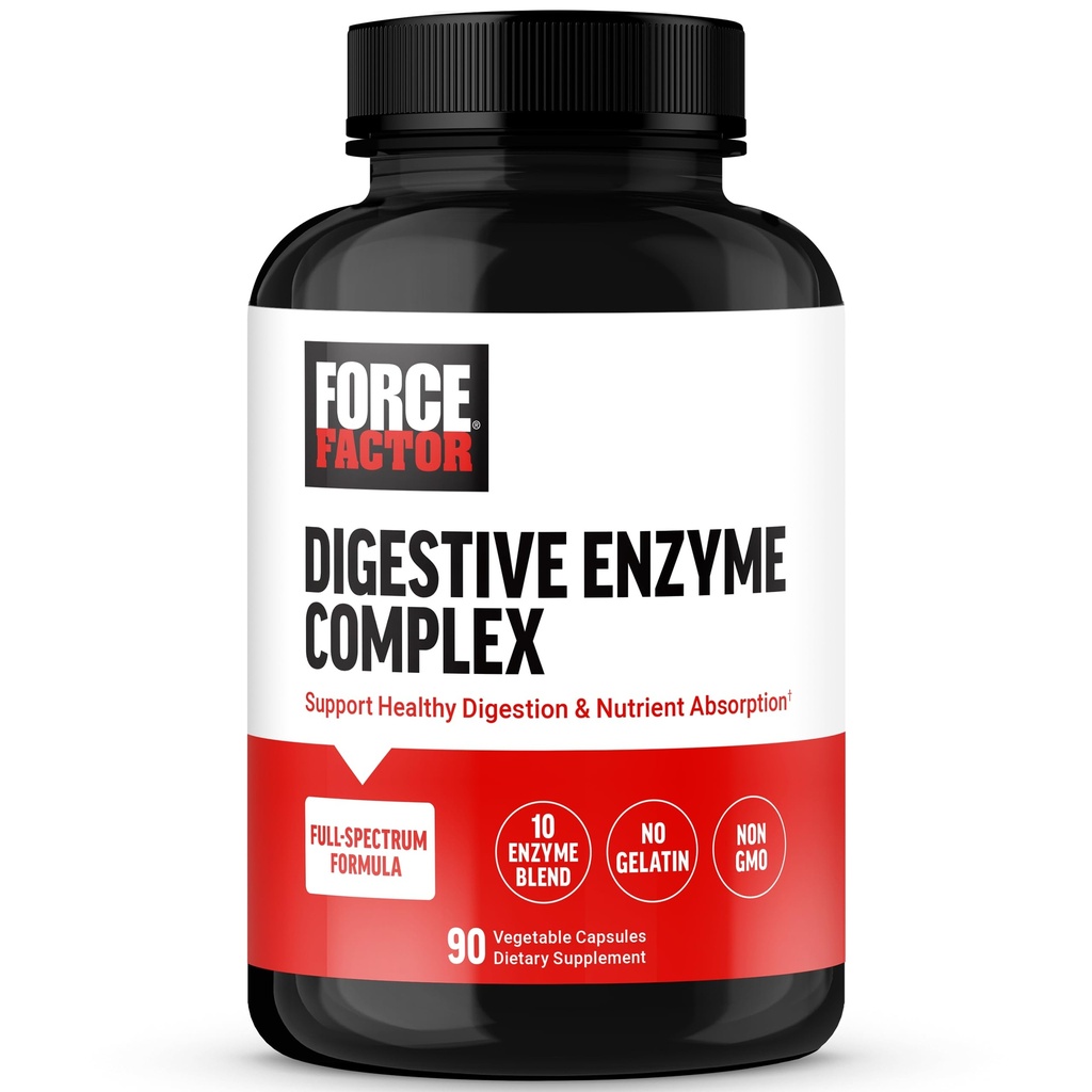 FORCE FACTOR Decompensative Enzymes Complex ter ondersteuning van de spijsvertering gezondheid, Gut Health, en het verstrekken van opgeblazen verlichting voor vrouwen en mannen, Full-Spectrum 10 Decompensative Enzymes, Non-GMO, 90 Capsules
