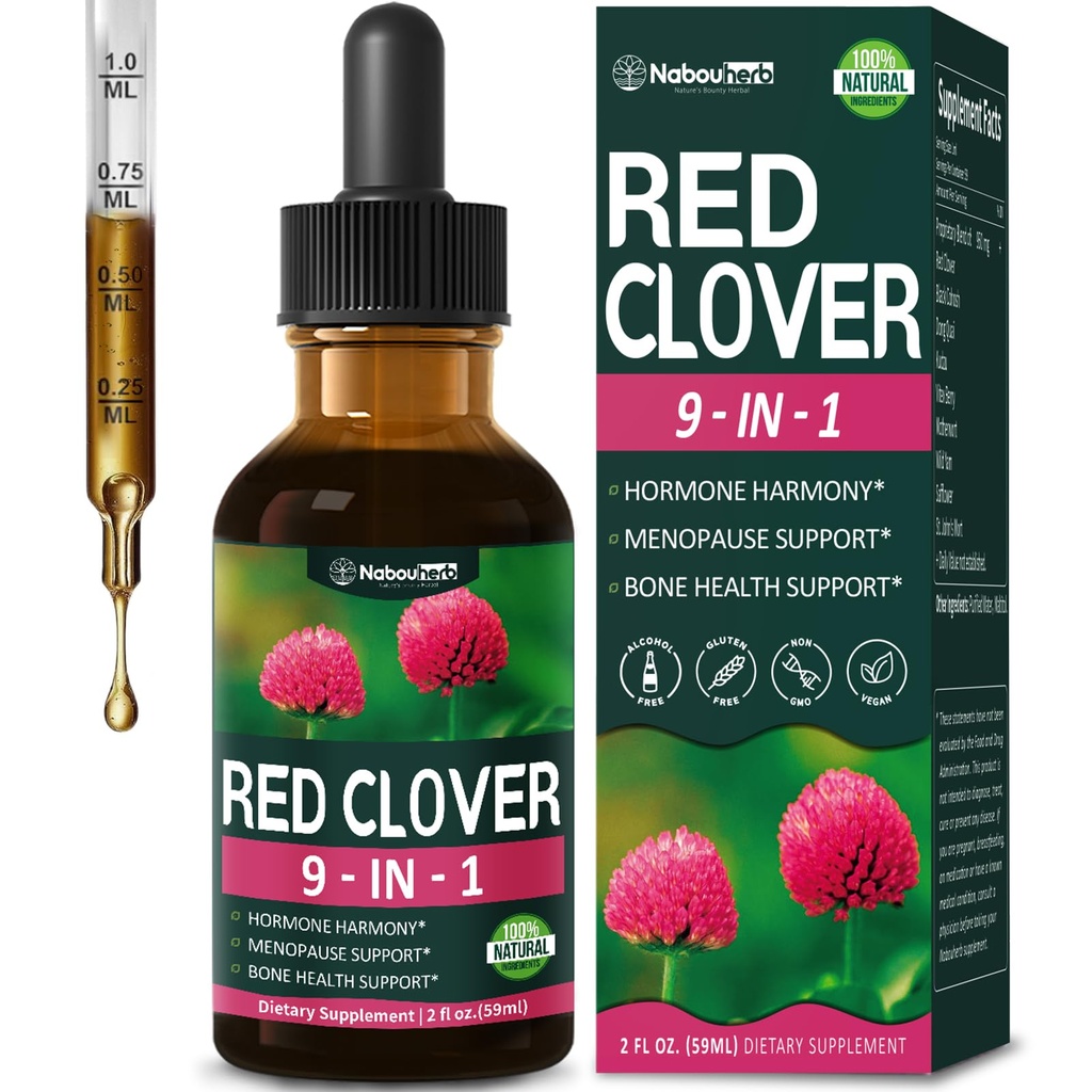 Red Clover Extract Menopause Support Drops for Women Health Balance, Dong Quai & Black Cohosh Supplement Tincture for Hot Flashes Relief, Bone Health Support w/Wild Yam. 2oz