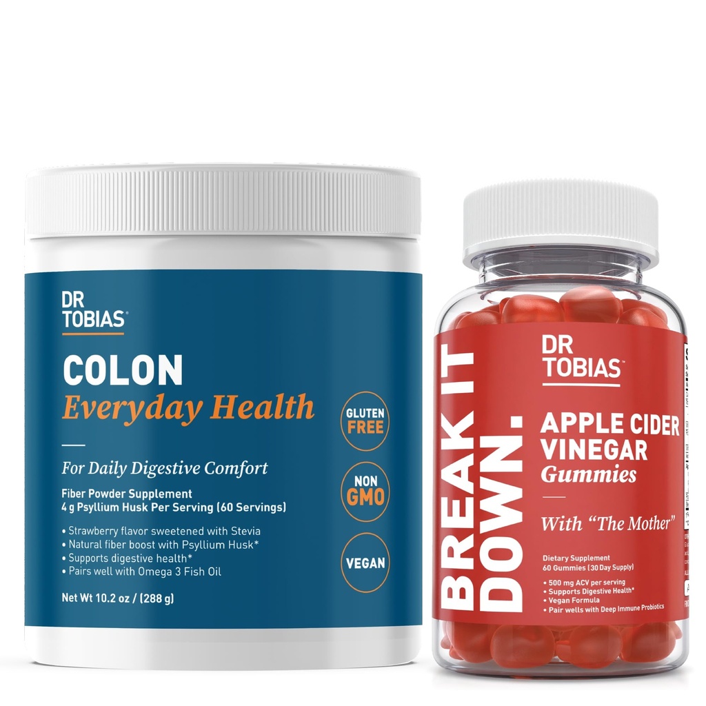Dr. Tobias Apple Cider Vinegar Gummies & Colon Everyday Health - Daily Digestive, Detox and Cleanse Support with ACV Gummies & Psyllium Husk Powder