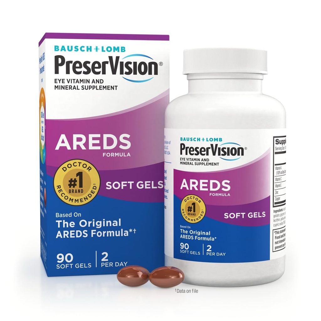 PreserVision AREDS Oogvitaminen, Multivitamine met Koper, Vitamine A, C & E, Zinksupplementen, 90 Softgels