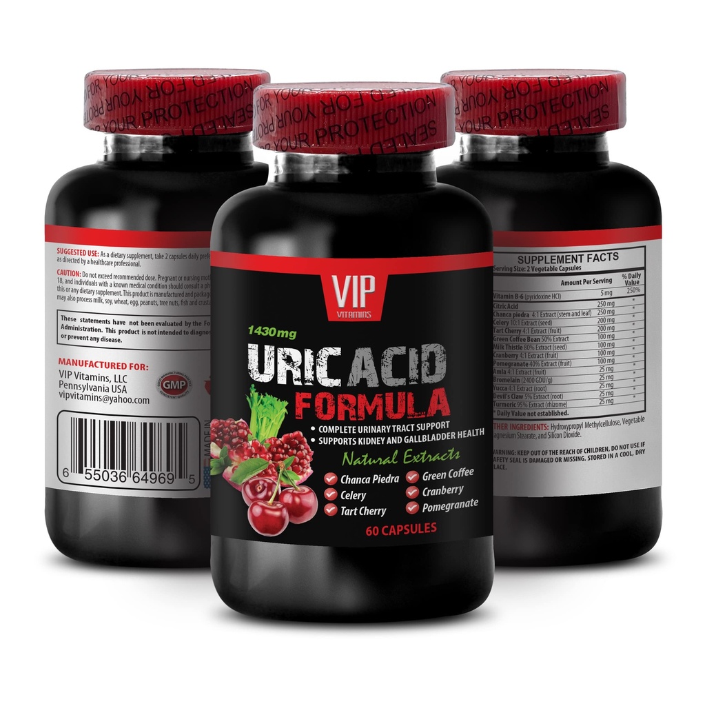 Uric Acid Removal Herbs - URIC Acid Formula - Uric Acid Natural Flush, Cranberry Fruit for Uric Acid, Uric Acid Regulation Supplement, Pomegranate Fruit Uric Acid Support for Woman and Man 1Bottle