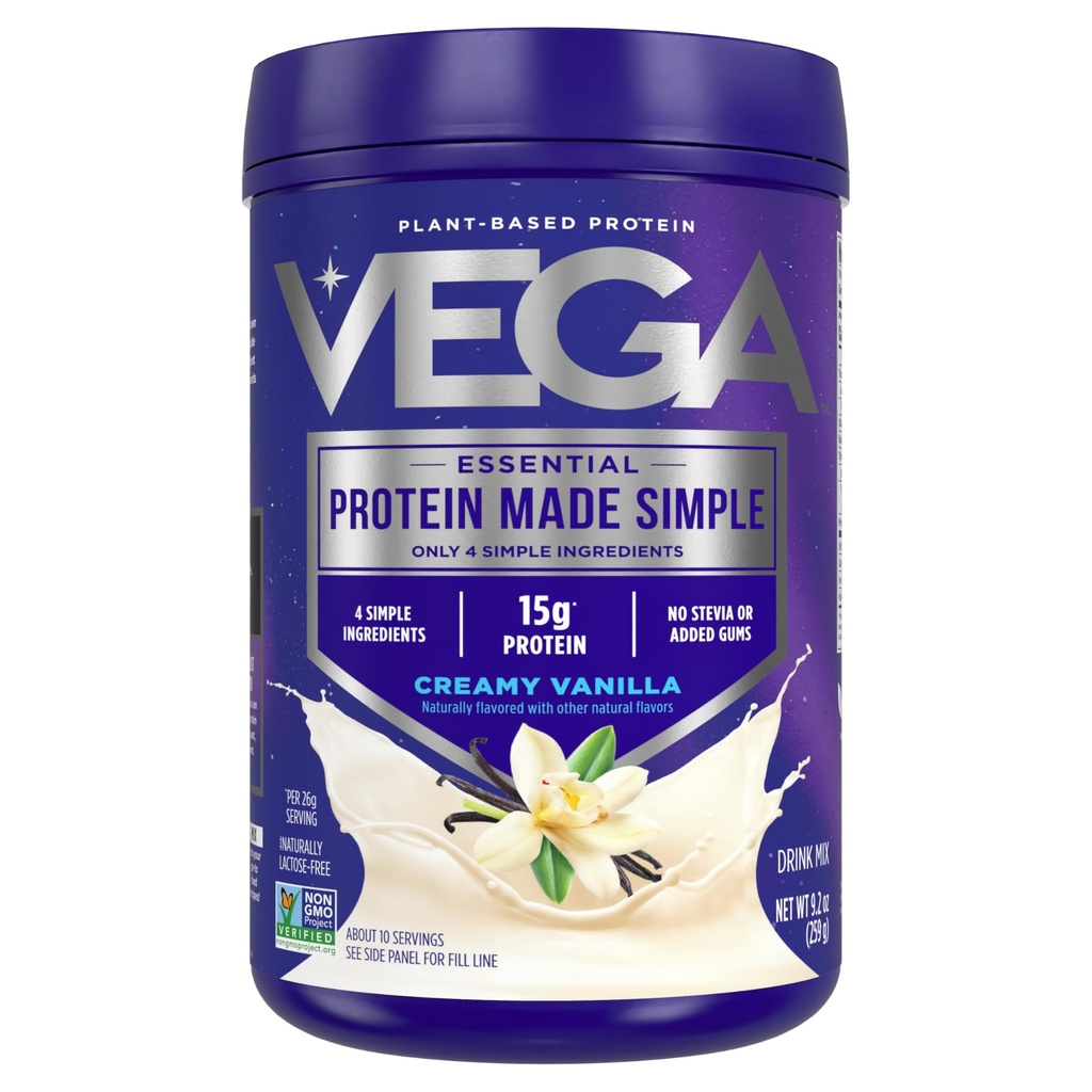 Vega Protein Made Simple Protein Powder, Vanille - Stevia Free, Vegan, Plant Based, Gezond, Glutenvrij, Pea Proteïne voor vrouwen en mannen, 9.2 oz (Verpakking mei Vary)