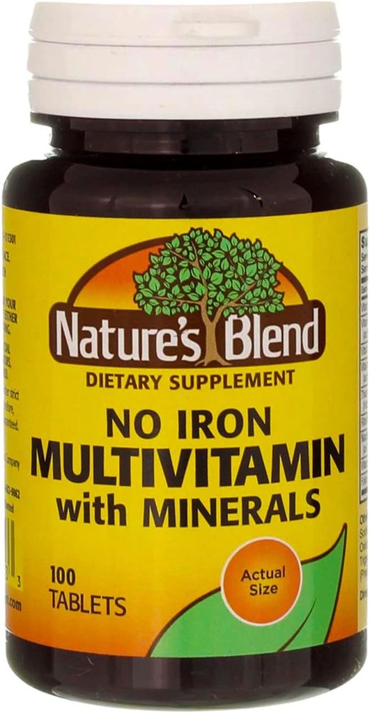 Nature's Blend Multiple Vitamin with Minerals Tablets No Iron - 100 Tablets, Pack of 3