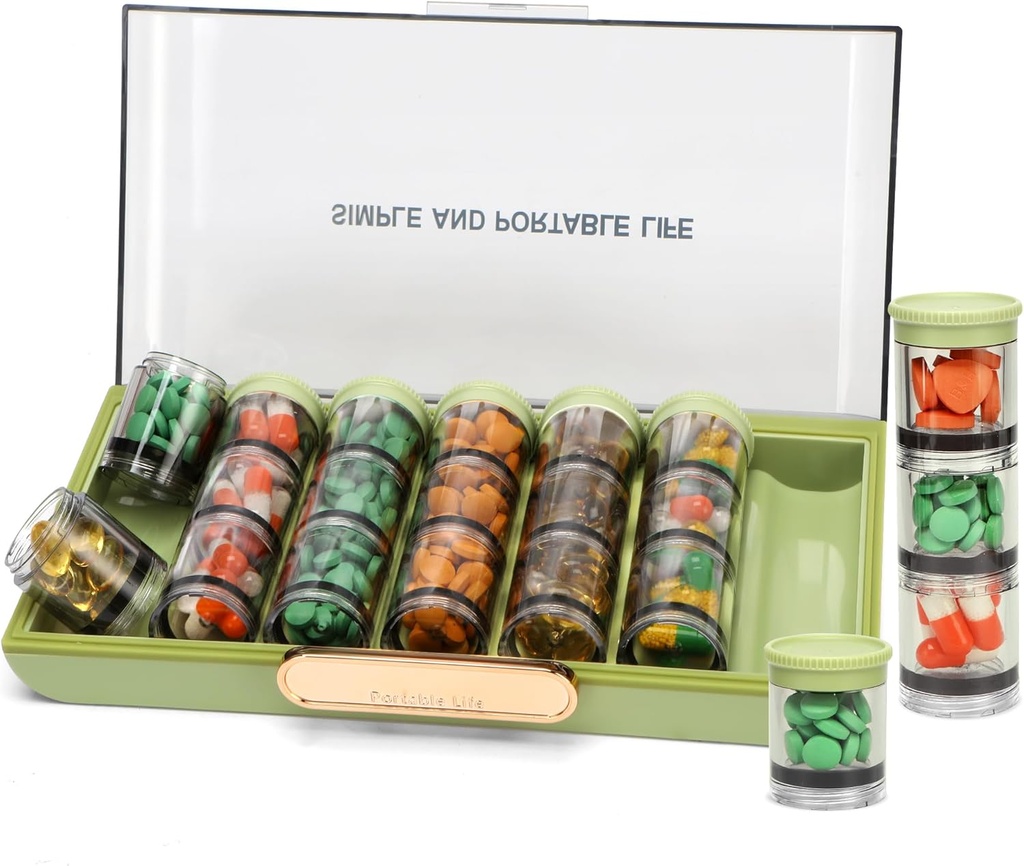 Toplive Pillen Organisator, Medicine Pillen Organisator, Travel Pillen Box 7 Dag, Pill Case, Large Weekly Pillen Container houder voor Vitamine Cod Lever Olie, Groen