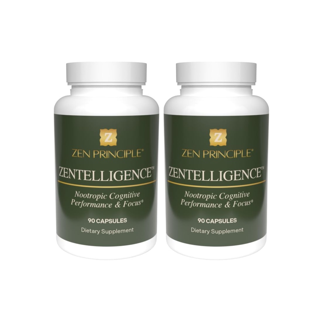 Zen Principle Zentelligence™ Focus Nootropic Supplement for Students & Professionals | Energy, Memory & Stress Support | Jitter-Free Formula with L-Theanine, Ginkgo Biloba, Huperzine A. 180 Capsules