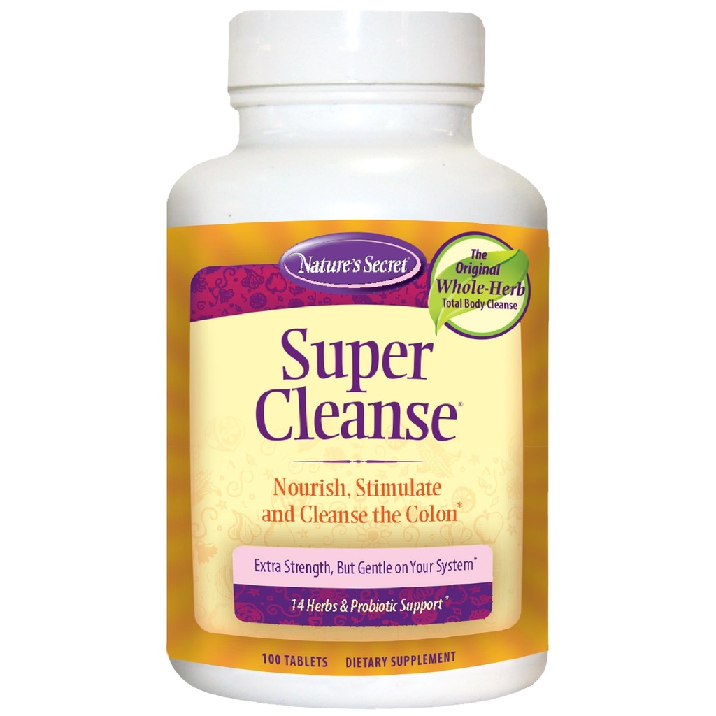 Nature’s Secret Super Cleanse - Extra Strength Colon Cleanse with 14 Herbs & Probiotic Support - Promotes Gut Health Detox Cleanse & Digestive Support Gentle Elimination Formula - 100 Tablets (1 Pack)