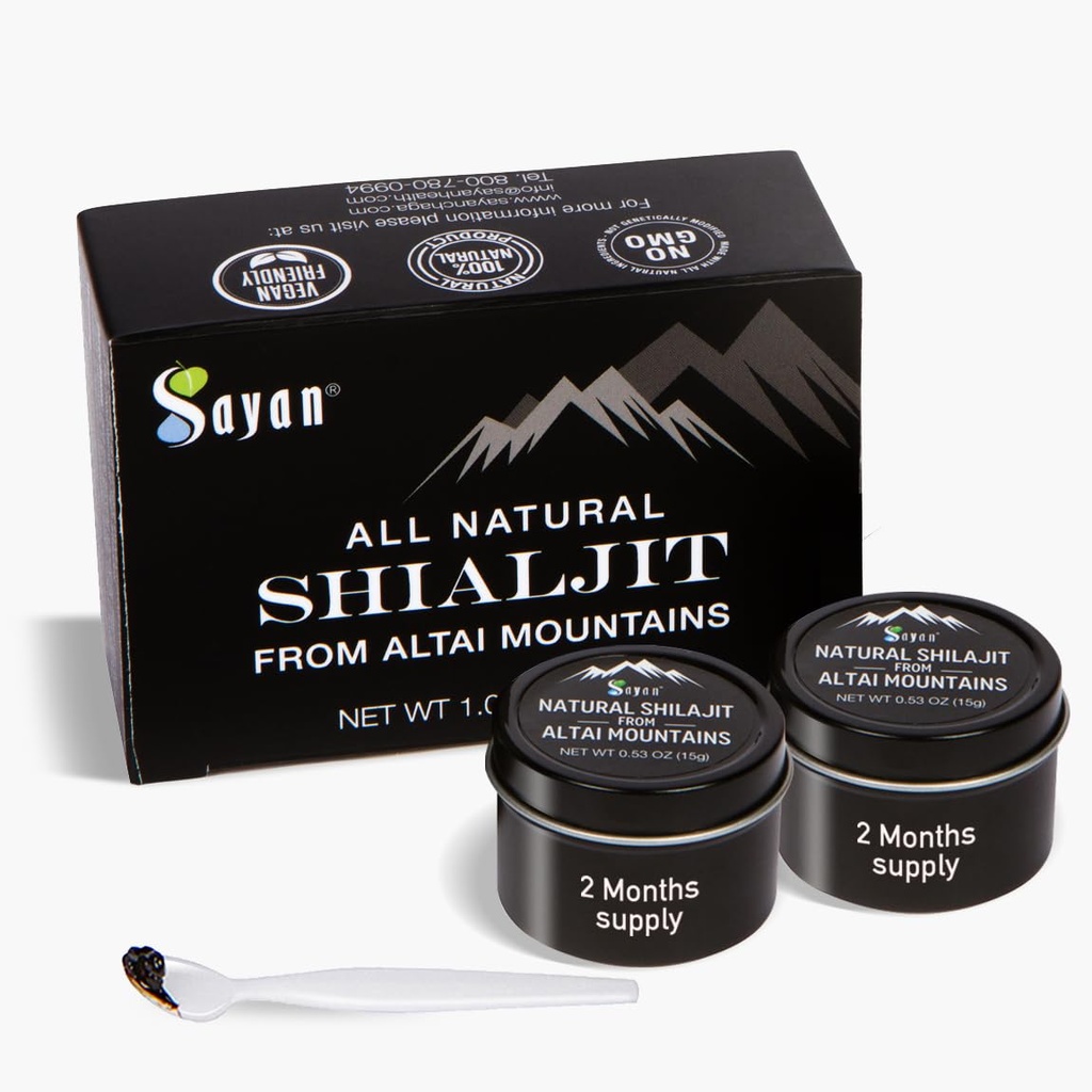 Sayan Pure Authentic Altai Shilajit Resin - 30 Grams, 4 Month Supply - High Efficacy Organic Fulvic Acid Supplement for Women and Men to Support Immune System, Energy, & Detox - Vegan, Non-GMO
