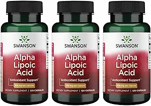 Swanson Alpha Lipoic Acid - Natural Supplement Supporting Healthy Blood Pressure Levels Already Within a Normal Range - Promotes Carbohydrate Metabolism - (120 Capsules, 100mg Each) (3 Pack)