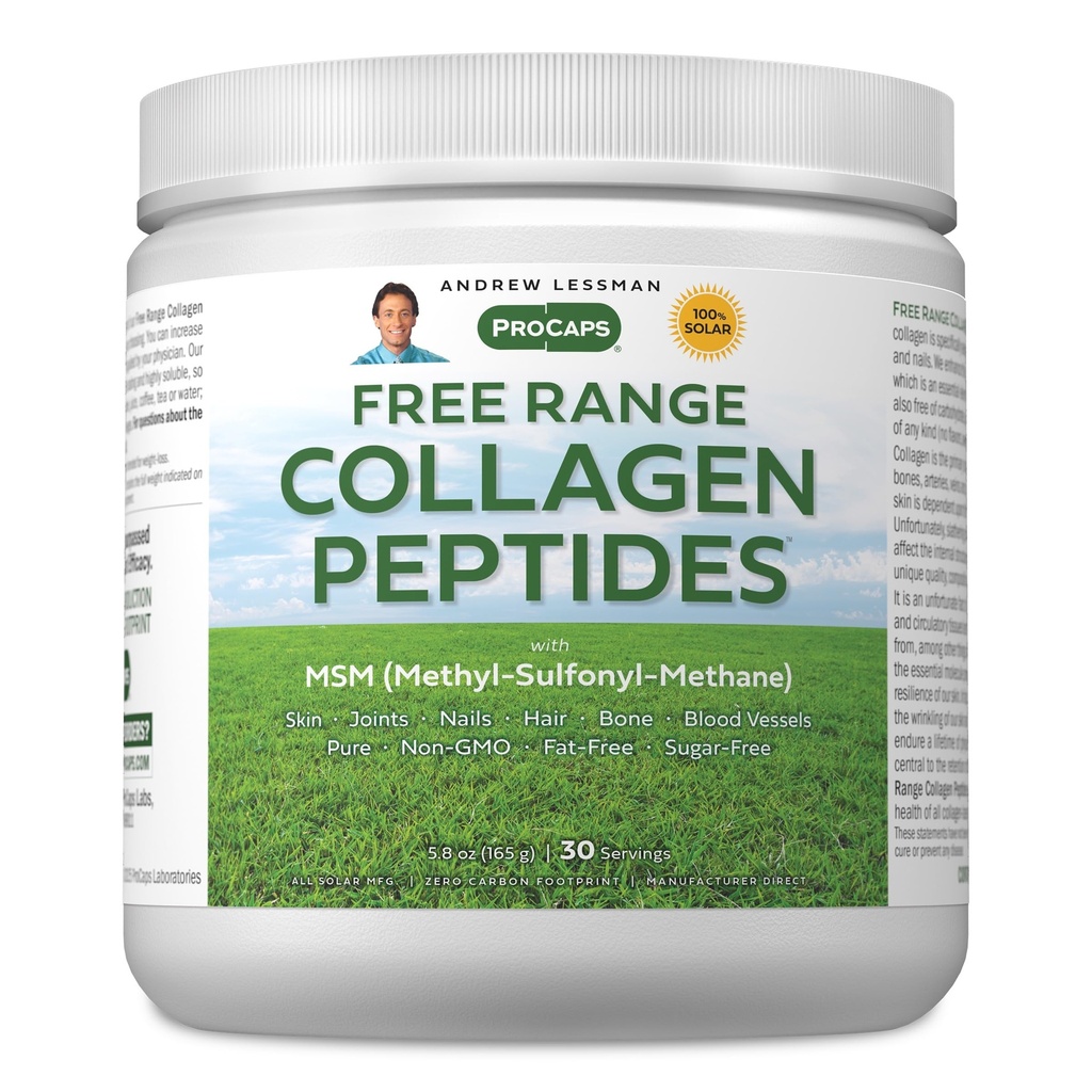 Andrew Lessman Free Range Collagen Peptides Powder and MSM 30 Servings - Supports Smooth Soft Skin, Comfortable Joints. Pure. Super Soluble. Unflavored. No Sugar. No Additives.