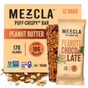 Mezcla Puff Crispy Protein Bars, Glutenvrije & Vegan Protein Bars, 10g Proteïne, Alt voor knapperige rijst Treat, Granola Bars & Breakfast Bars, Gezonde snacks voor volwassenen, Pindakaas Chocolade, 12 Pack