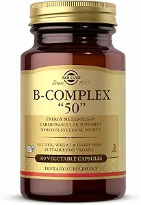 Solgar B-Complex “50” - 100 Vegetable Capsules - Energy Metabolism & Nervous System Support - Non-GMO, Vegan, Gluten Free - 100 Servings