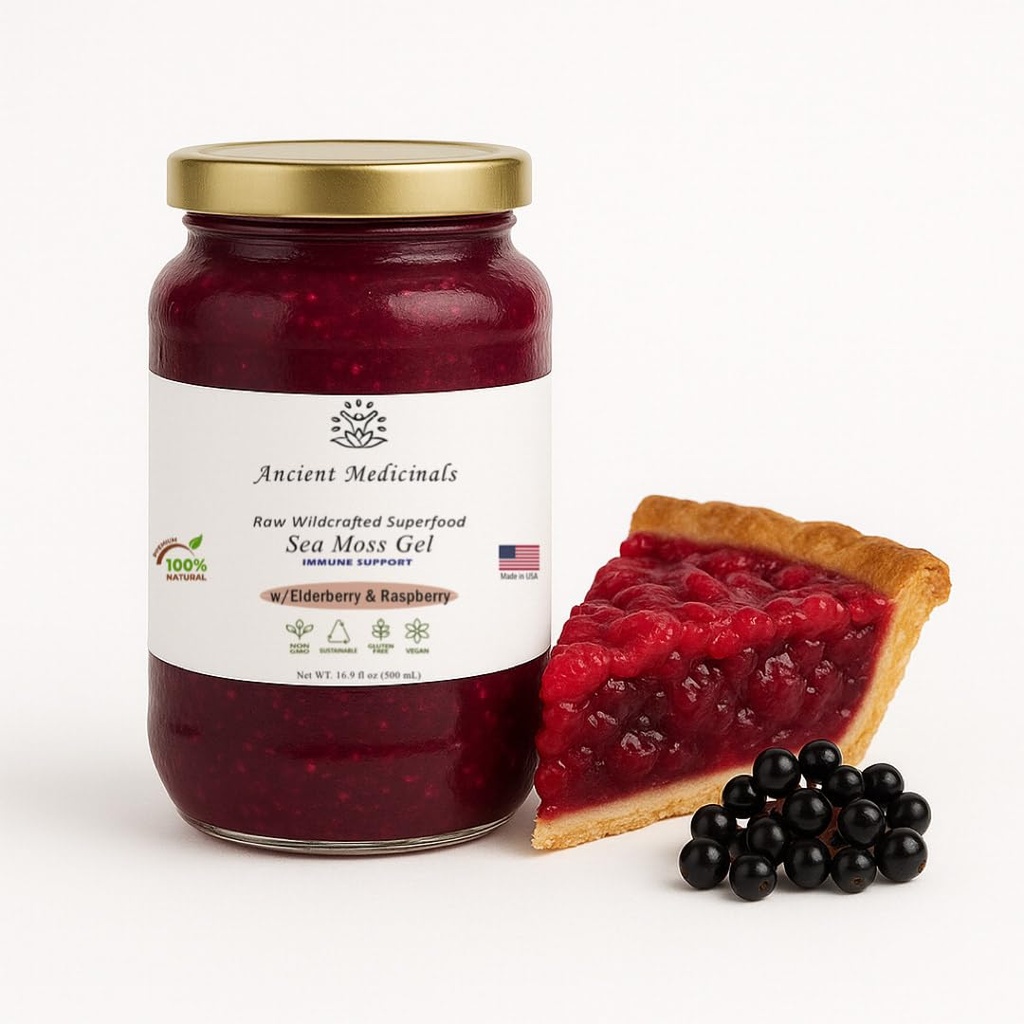 Elderberry & Raspberry Sea Moss Gel – Wildcrafted Irish Moss Gel – 92+ Vitamins & Minerals – Raw, Vegan, Non-GMO, Gluten-Free – Natural Superfood Supplement -16.9 oz.