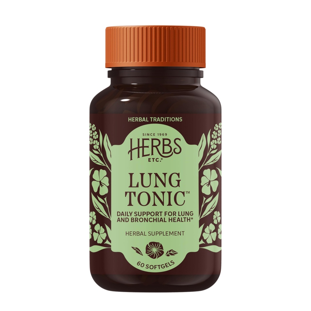 Kruiden Etc. Lung Tonic - Long Supplement voor Bronchial Ondersteuning - Gezonde ademondersteuning met Mullein, Horehound & Grindelia - 60 Softgels
