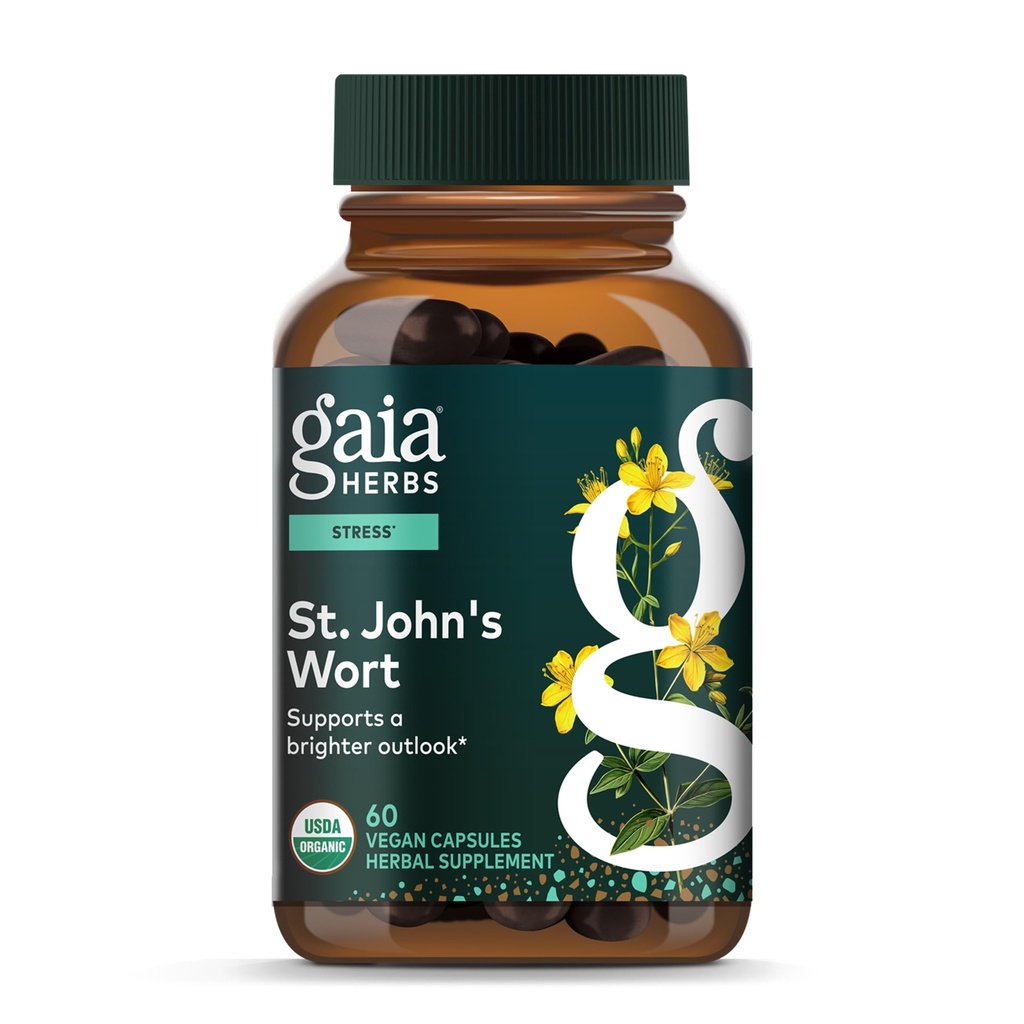Gaia Herbs St. John's Wort - Supplément de soutien au stress naturel - avec St. John's Wort - 60 capsules végétaliennes (20 jours d'approvisionnement)