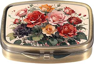 Boîte à pilules Dynippy avec miroir Pocket rétro 2 Compartiment Médicament Cas de pilules vitaminées Organisateur pour la chasse à la poche et les voyages (Fleur mignonne)
