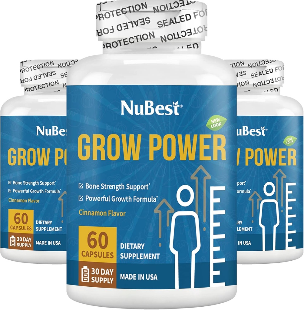 NuBest Grow Power - Calcium Supplement - Magnesium Supplement met vitamine D3, B6, zink, fosfor en multivitamine voor sterke botten, algemene gezondheid voor leeftijd 10+ 