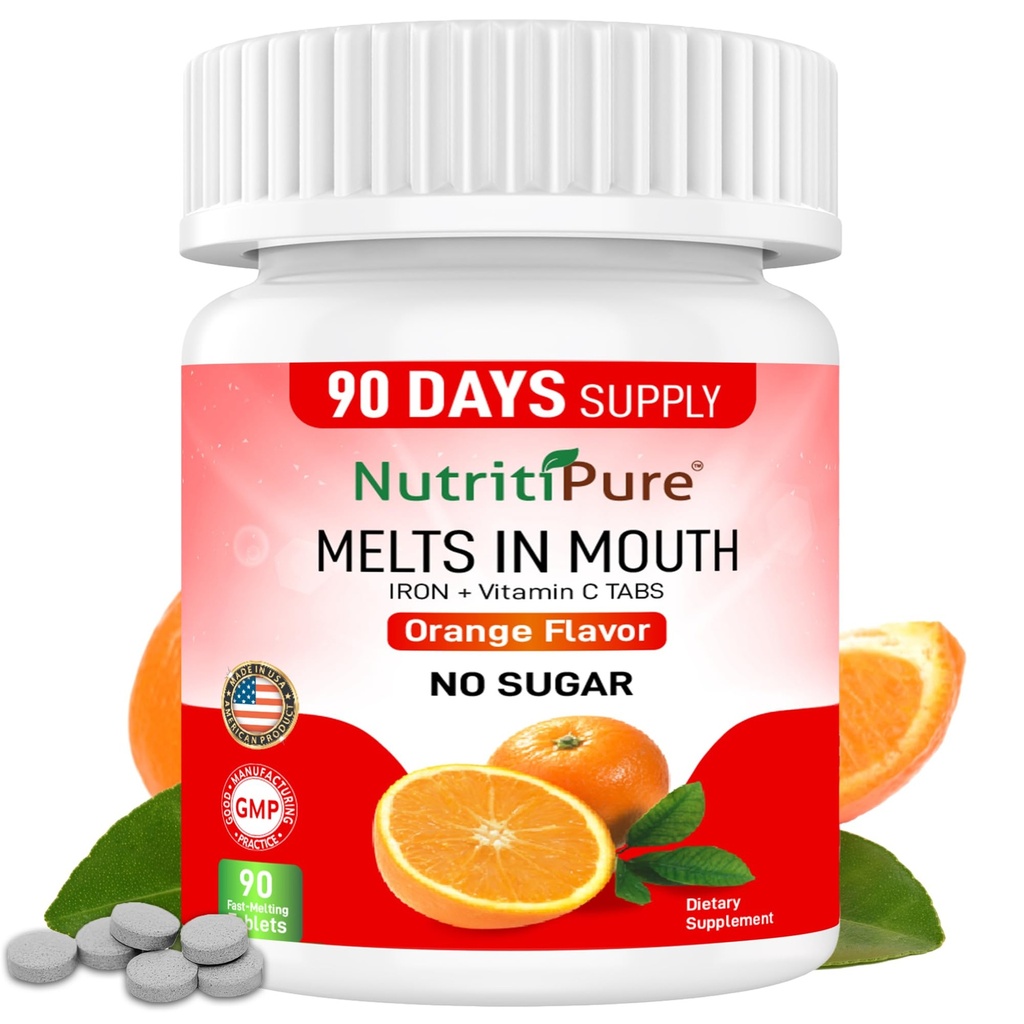 Kauwbaar ijzersupplement voor vrouwen/mannen(Carbonyl Iron 18 mg met vitamine C 30 mg) Tablet in oranje smaak 90 Tell (1)