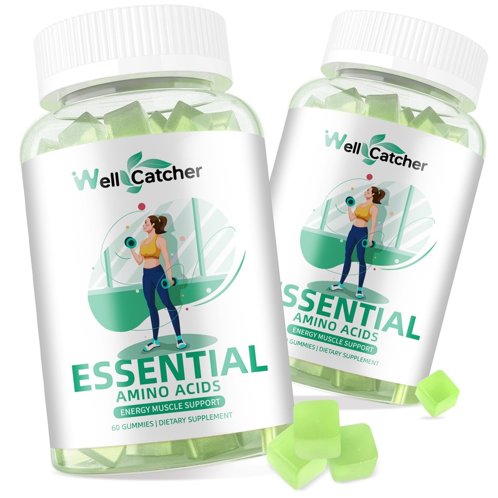 AEA Gummies Acides aminés essentiels - 60 jours d'approvisionnement Tous les 9 Aminos essentiels et tous les Aminos à chaîne ramifiée (BCAAs) sans sucre avec récupération des muscles Soutien énergétique Non GMO Green Apple Flavor