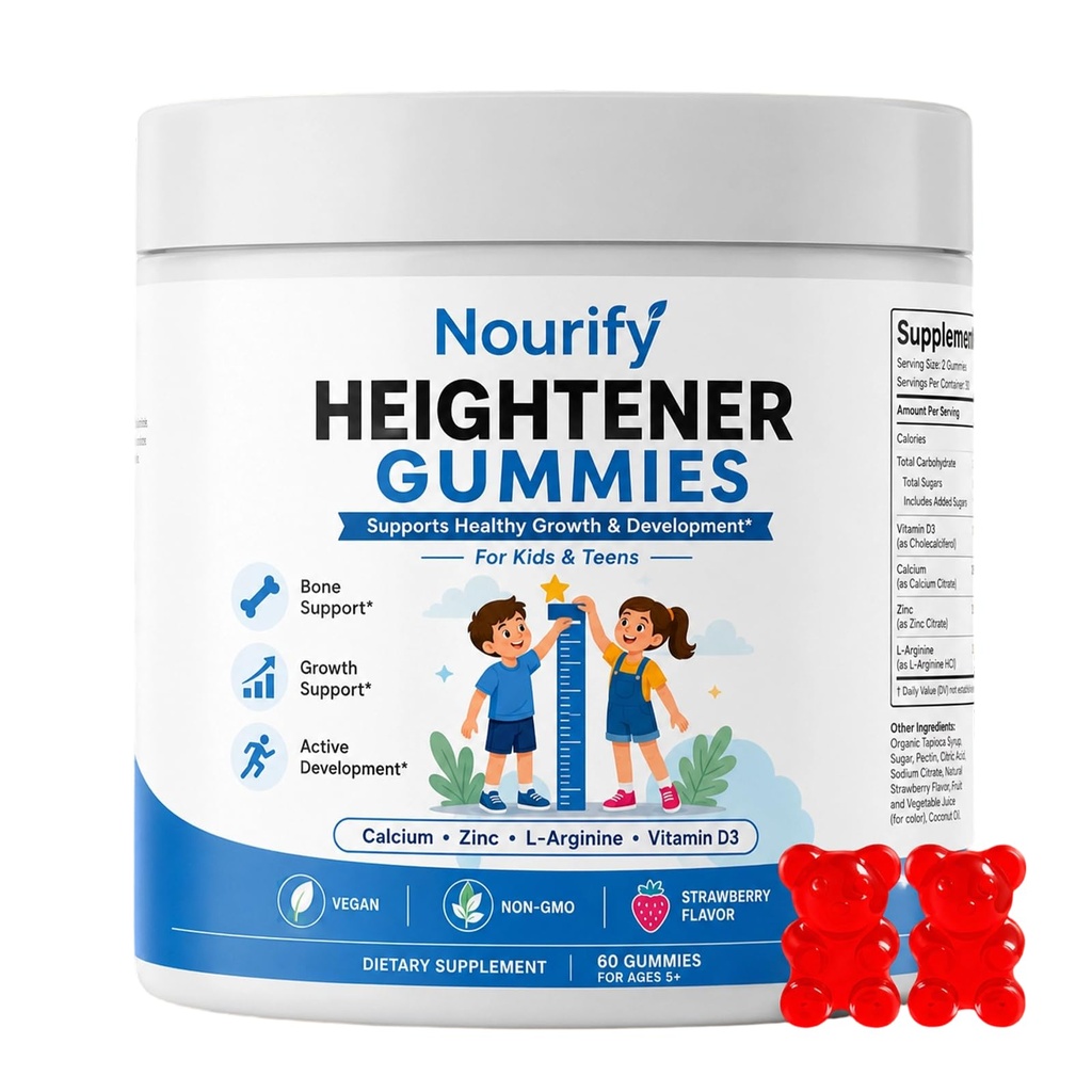 Nourify Heightener Gummies – Daily Multivitamin Gummies with Essential Vitamins & Minerals – Supports Bone Health, Energy & Overall Wellness – 60 Gummies