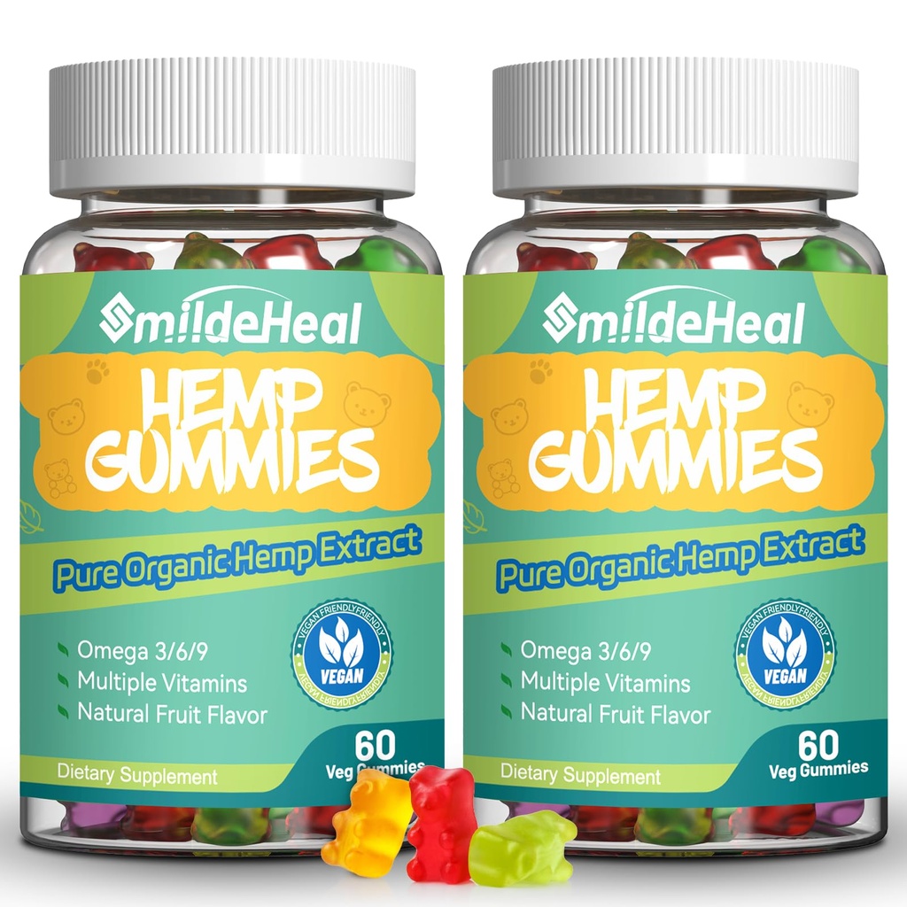 2 Pack Hennep Gummies, 1.500.000 Extra Versterken Biologische Hennep Gummies, Hennep Supplement Gummy met Hennep Oil Extract, 120 Gummies