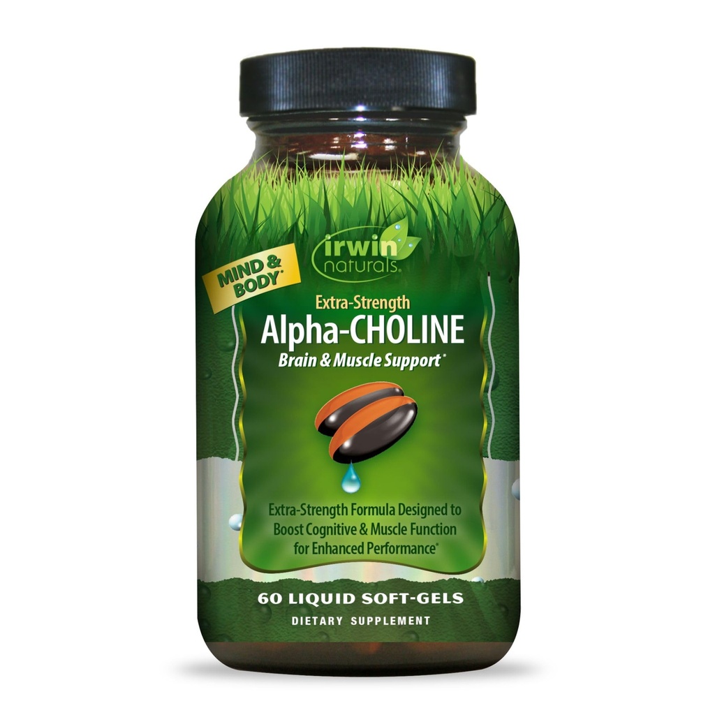 Irwin Naturals Extra-Strength Alpha-Choline (Alpha-GPC) Brain & Muscle Support — Cognitive Focus, Memory & Mental Clarity Support + B-Vitamins & Magnesium — 60 Softgels