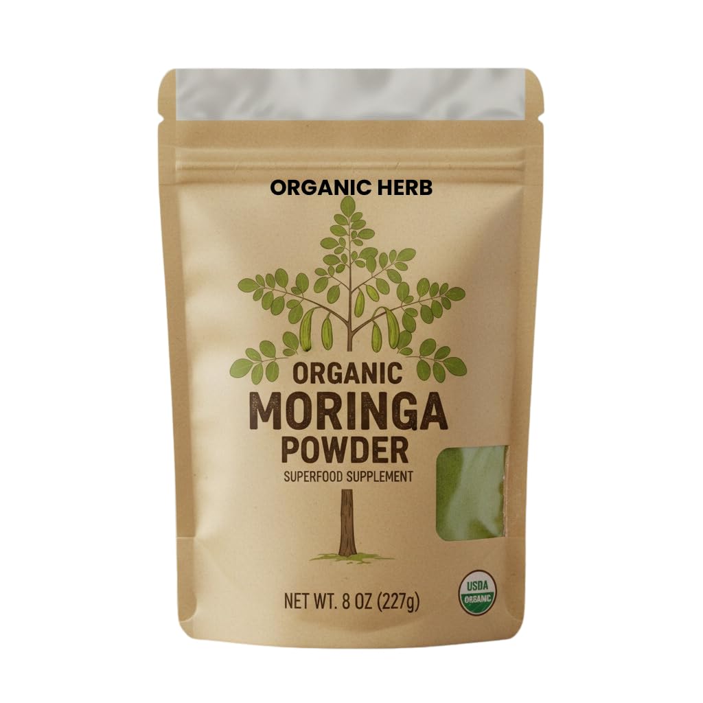 Organic Herb Moringa Leaf Powder – 100% Pure & Natural Superfood | Non-GMO, Vegan, Gluten-Free | Rich in Iron, Calcium & Antioxidants for Energy, Immunity & Detox Support – 8oz / 227g (4oz)