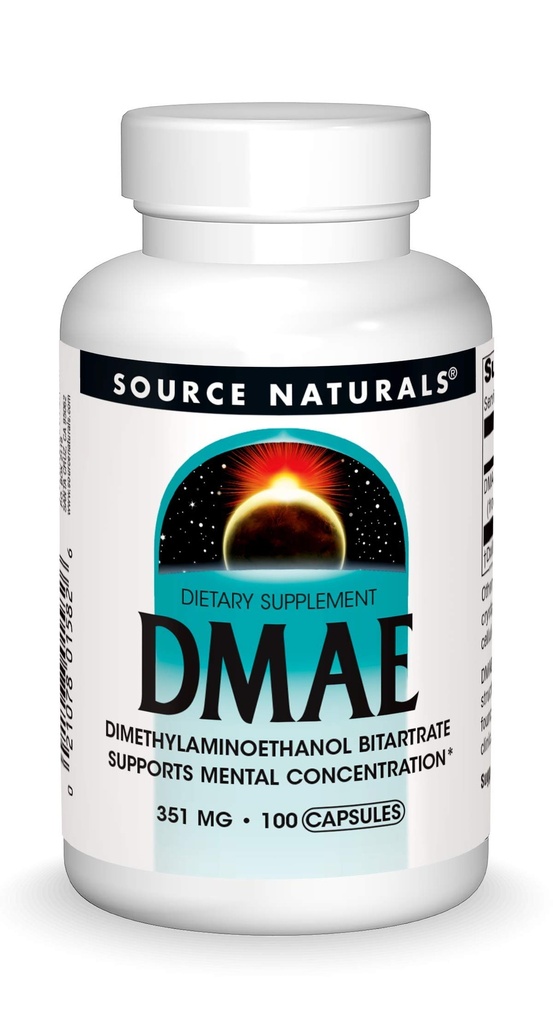Bron Naturals DMAE, Dimethylaminoethanol Bitrate - Ondersteunt mentale concentratie*, 351mg - 100 Capsules