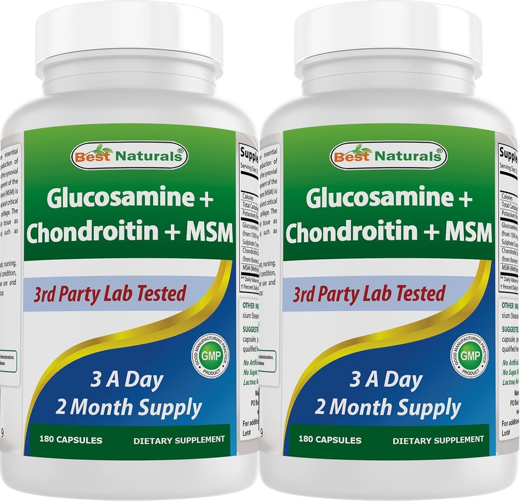 Best Naturals, Glucosamine Chondroitin en MSM Joint Supplements, 2600 mg per Serving, (180 Tellen (verpakking 2))