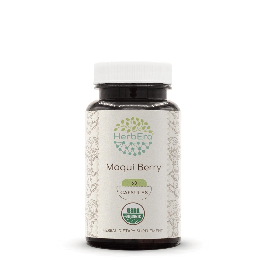 HerbEra Maqui Berry USDA Organic 60 Capsules | Natural Herbal Supplement | Certified Organic Vegetarian Capsules and Organic Aristotelia chilensis Dried Berry (60 Capsules)