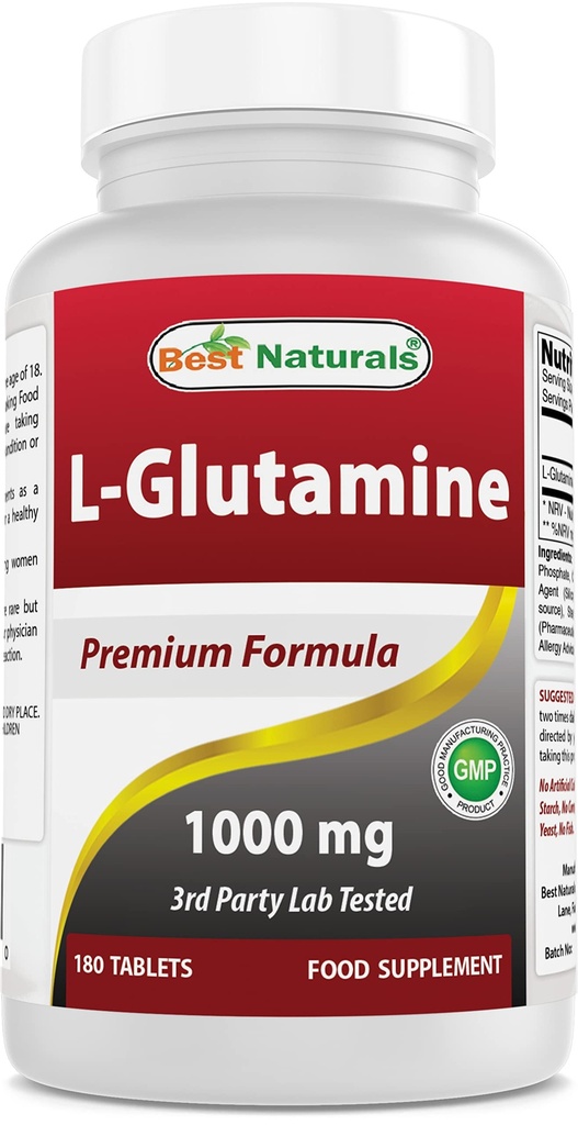 Best Naturals L-Glutamine 1000mg Brandstof voor training (Non-GMO) Tabletten, 180 Tellen